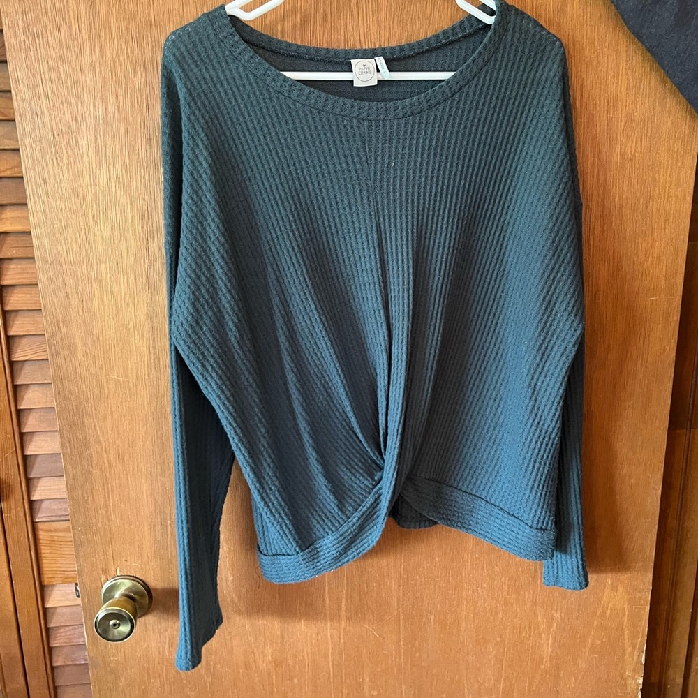 Teal Long Sleeve Twist Front Top